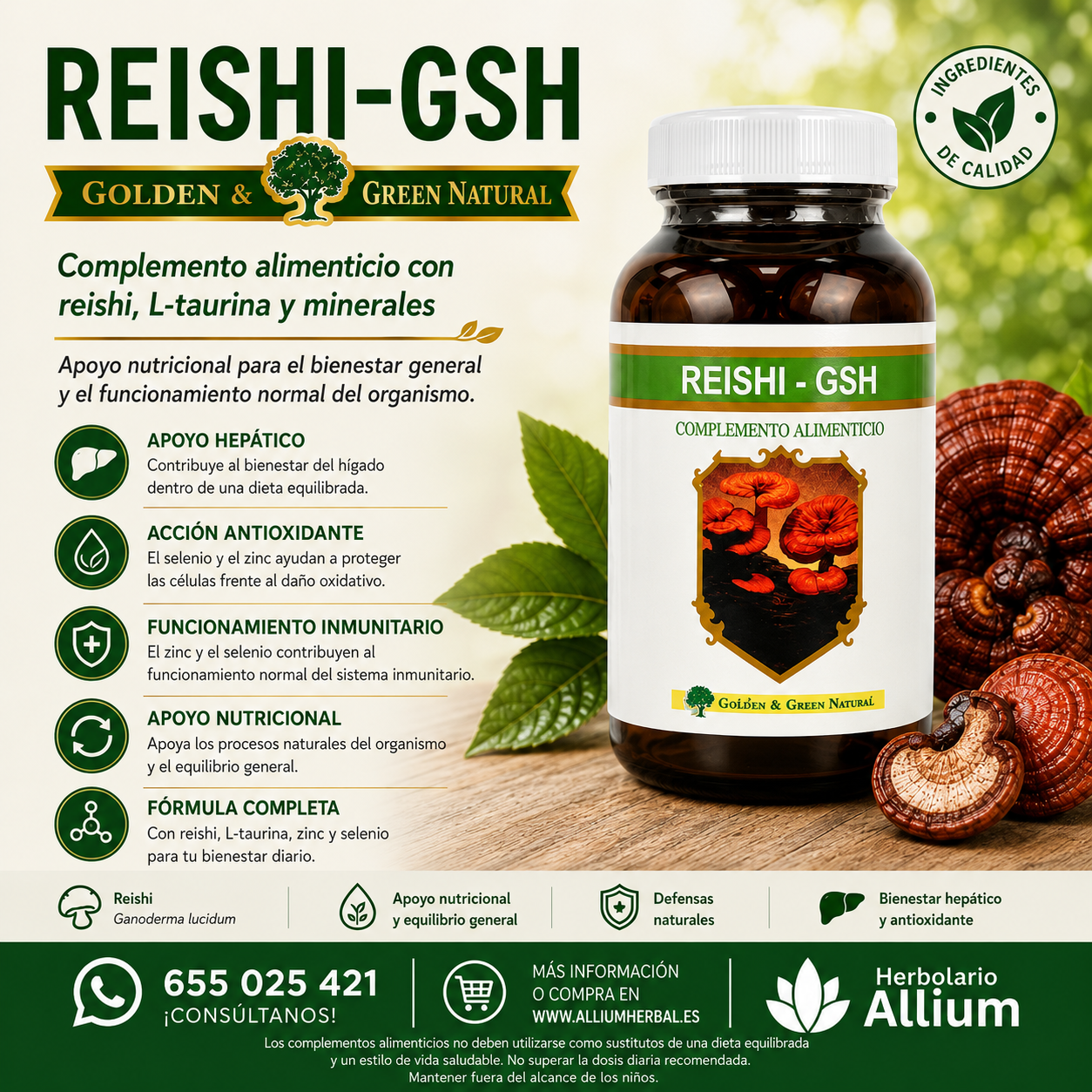 Reishi-GSH 120 cápsulas de Golden & Green