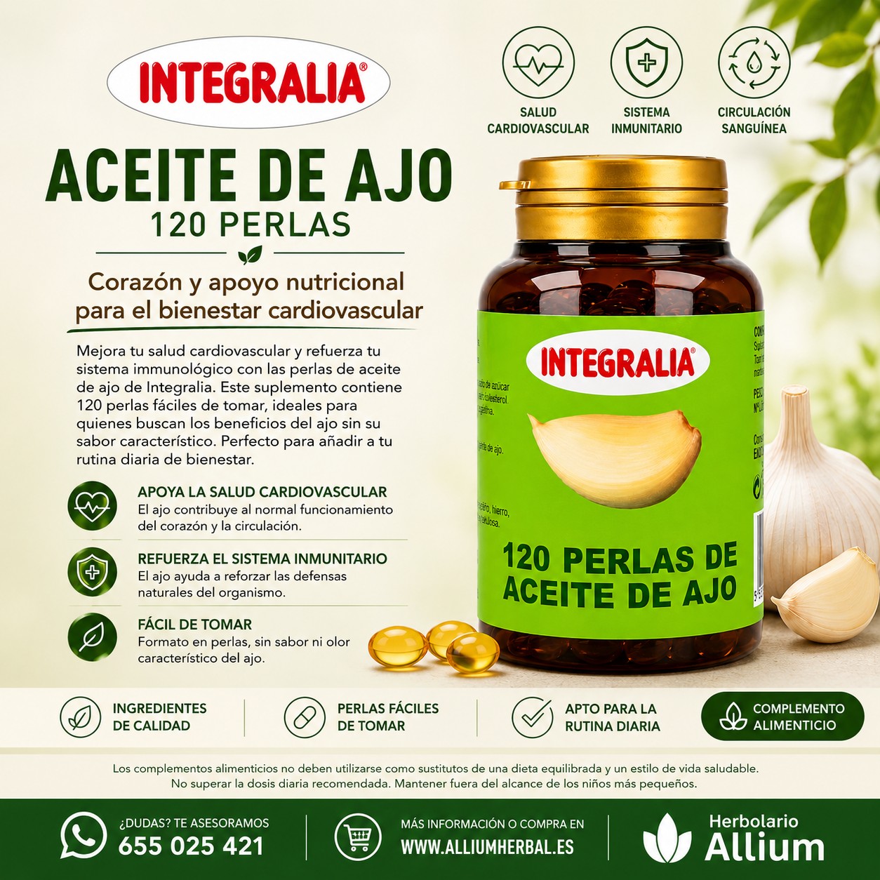 Aceite de Ajo 120 perlas de Integralia