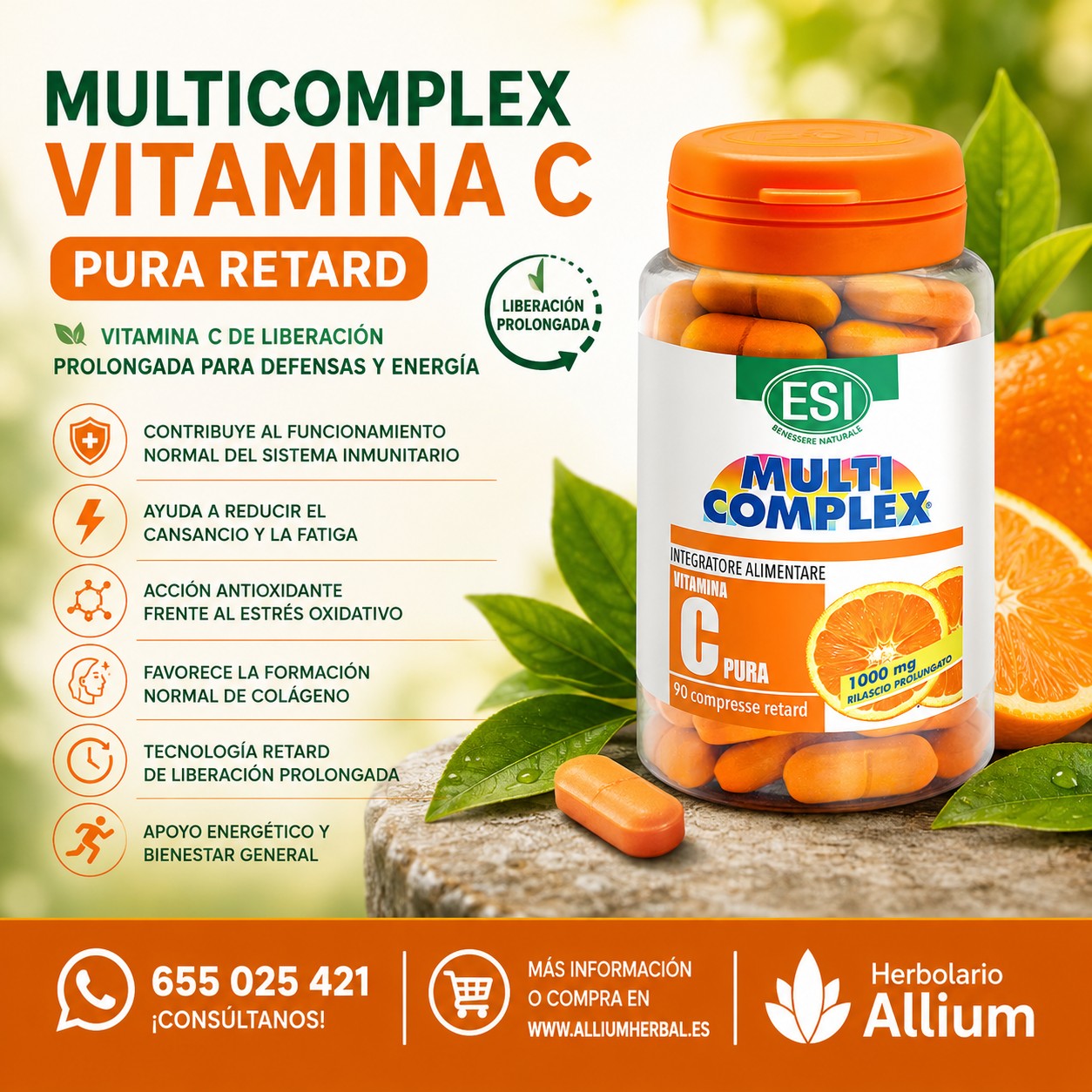 Multicomplex Vitamina C Pura Retard 90 comprimidos de ESI