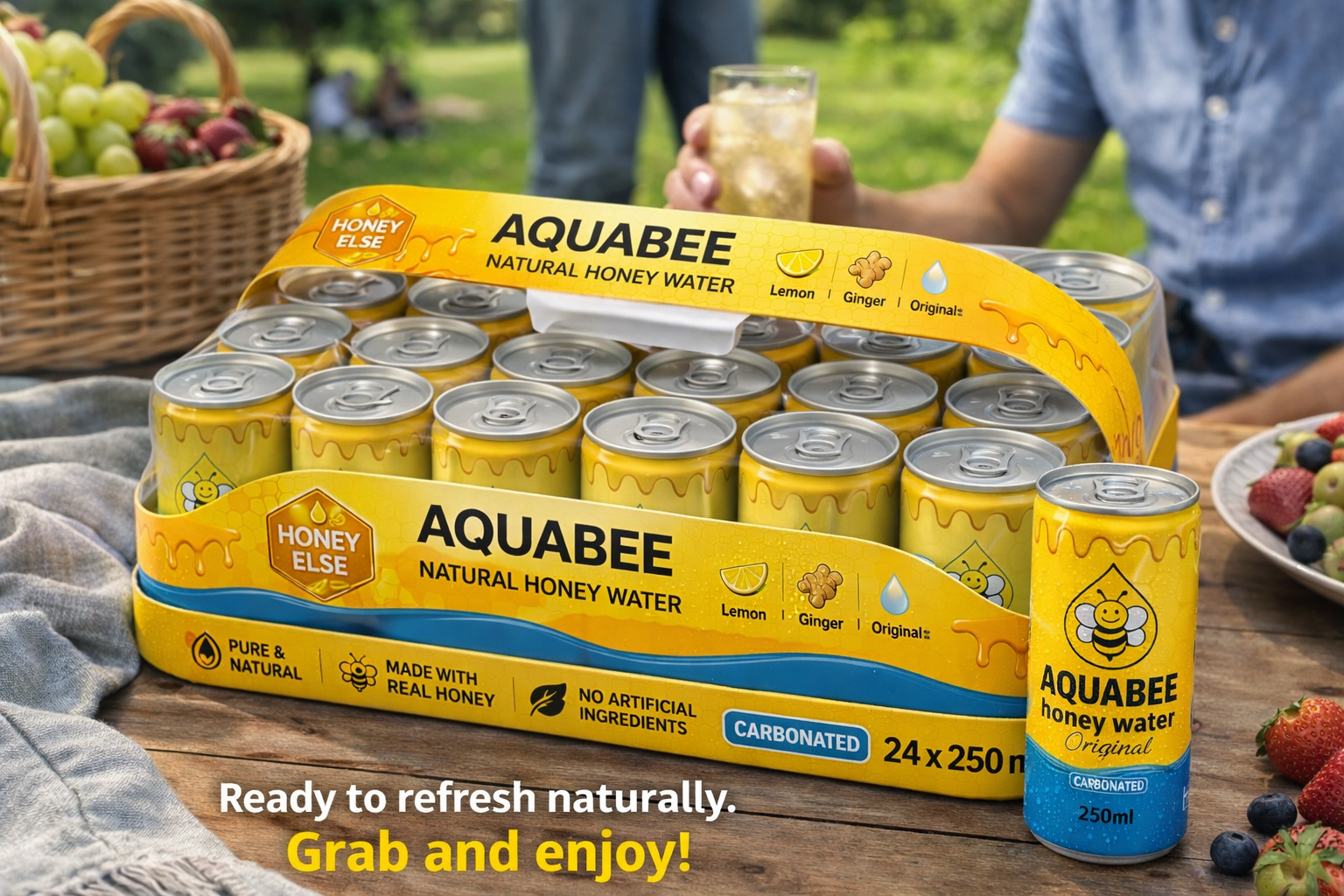 AquaBee Original Honey Water – 24 x 250 ml (Price includes Dutch can deposit: 24 × €0.15 = €3.60.)