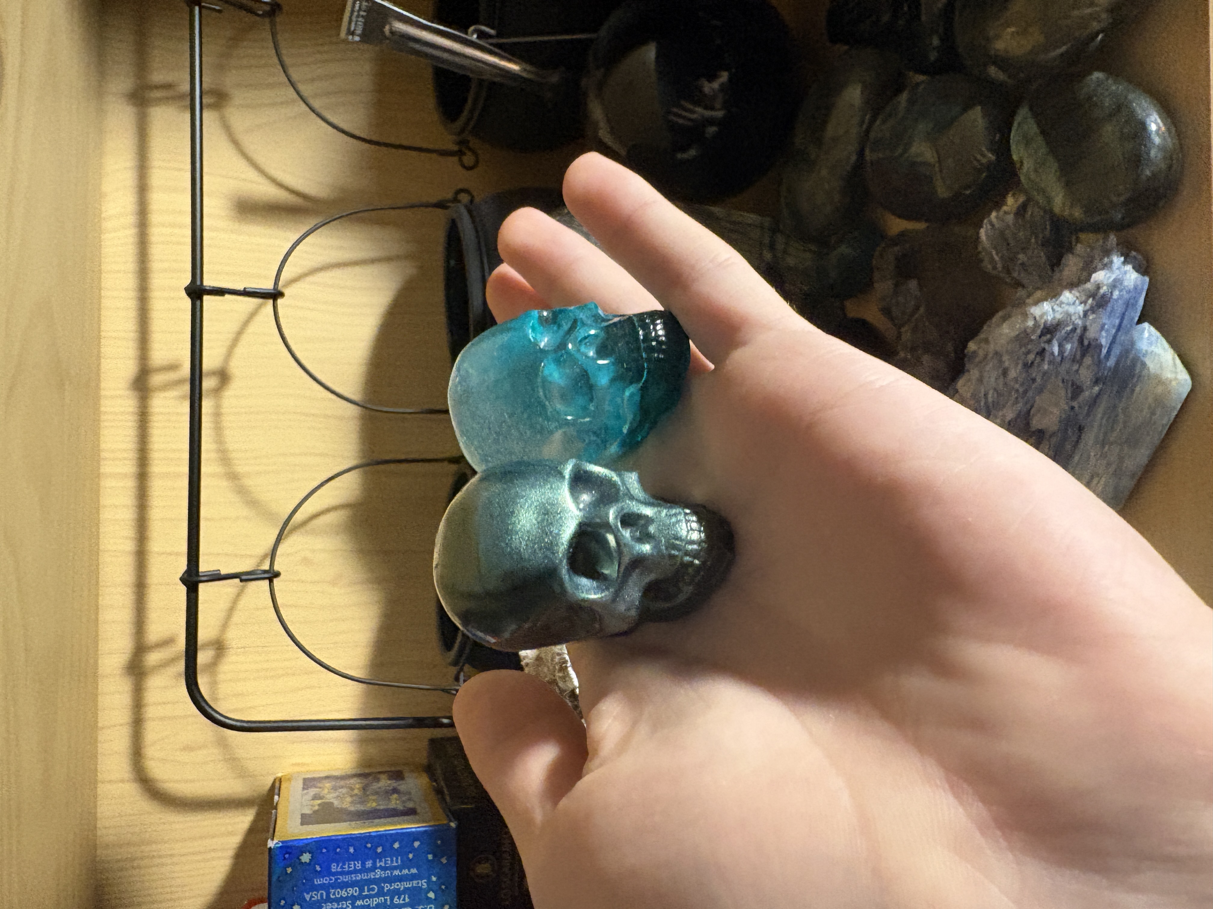 Metallic Blue Skull Figurine