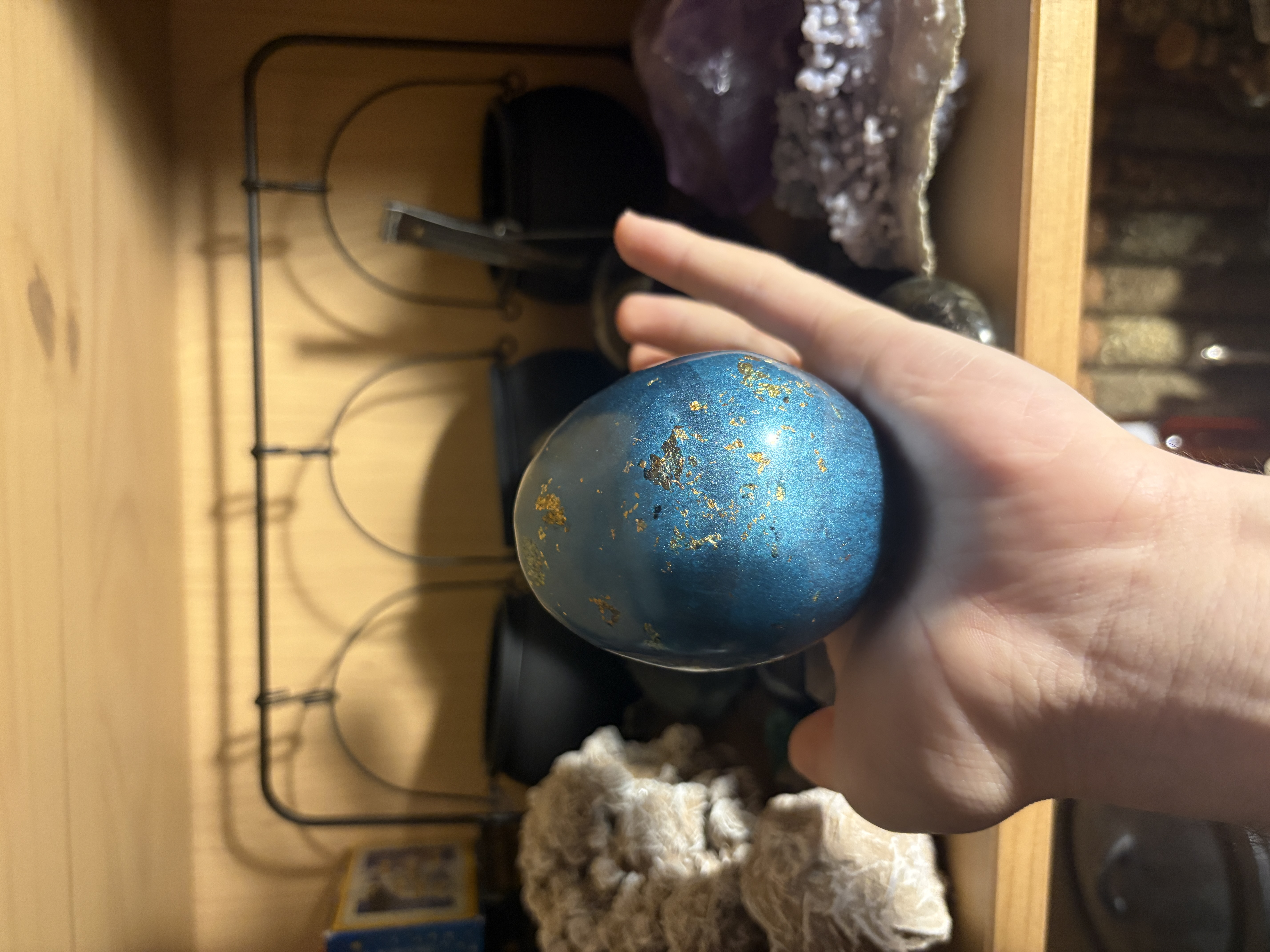 Metallic Blue Skull Figurine