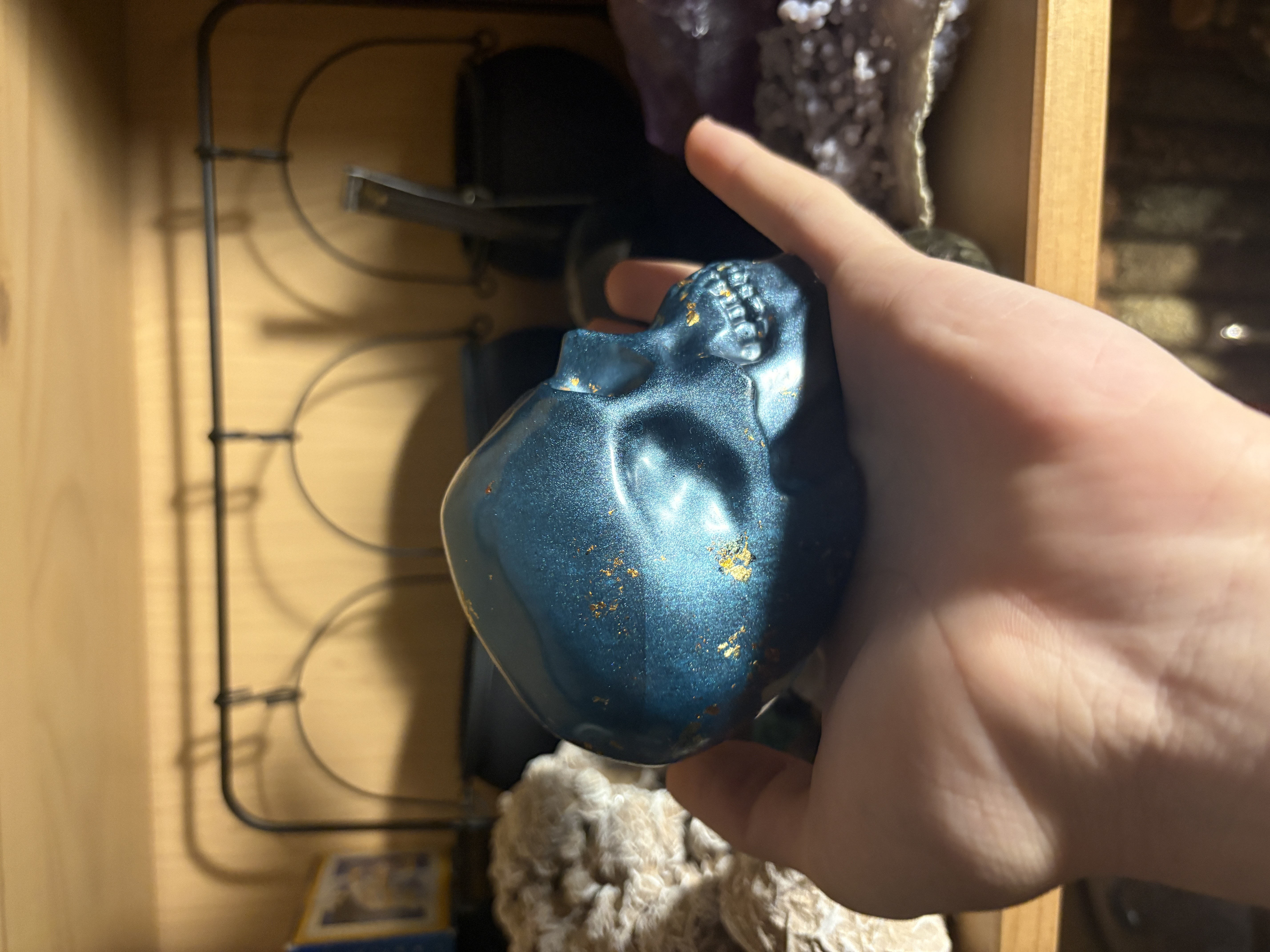 Metallic Blue Skull Figurine