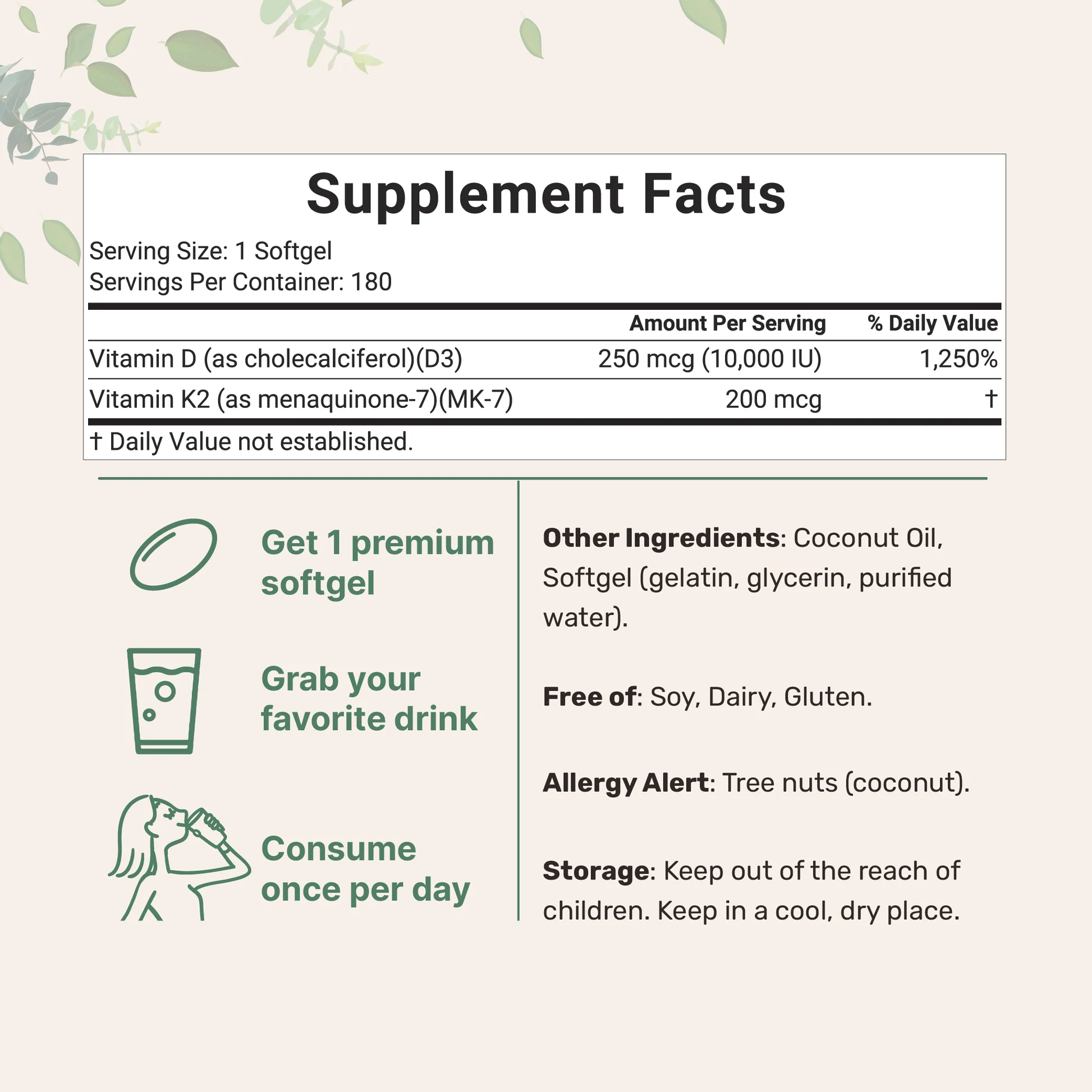 Vitamin D3 & K2, 300 Softgels, Micro Ingredients