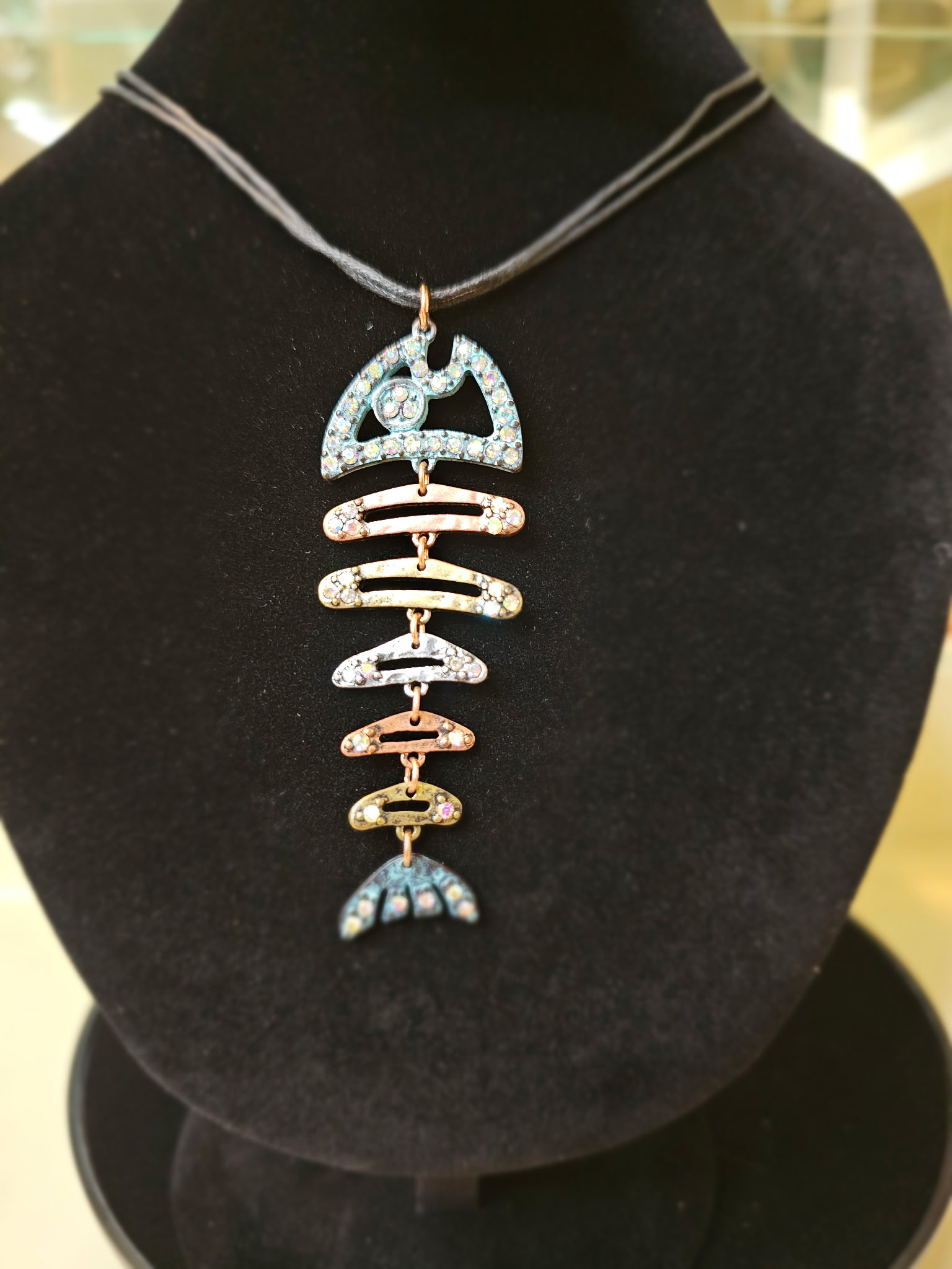 Crystal Fishbone Pendant Necklace