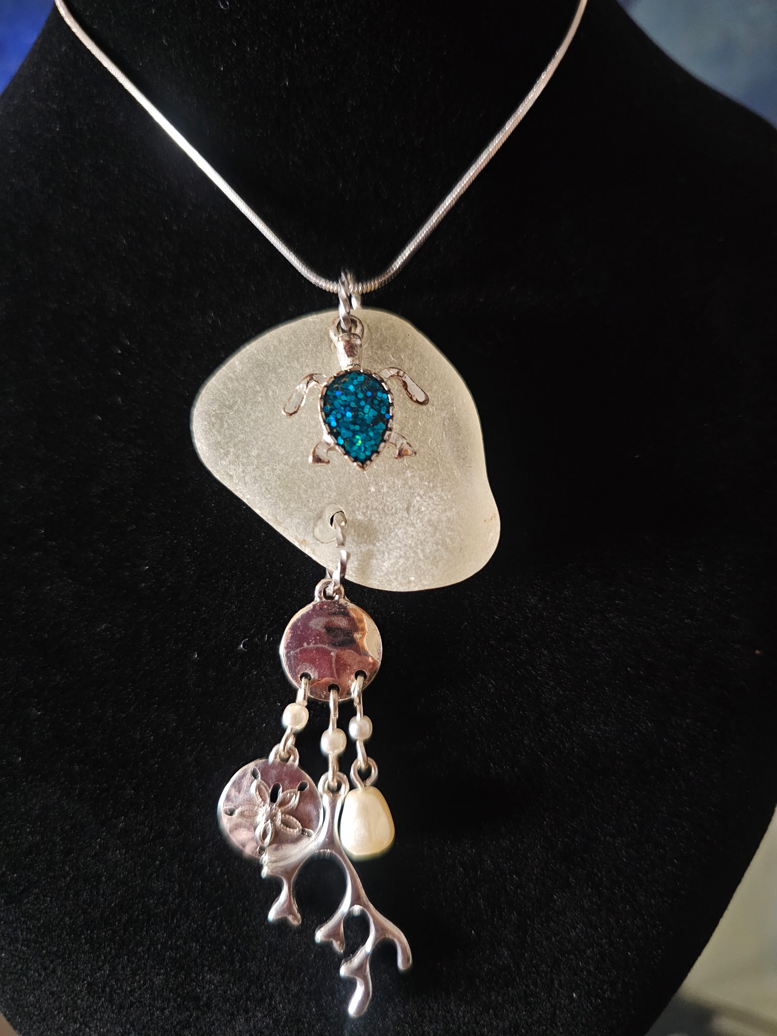Artisan turtle sea glass necklace (one-of-a-kind)