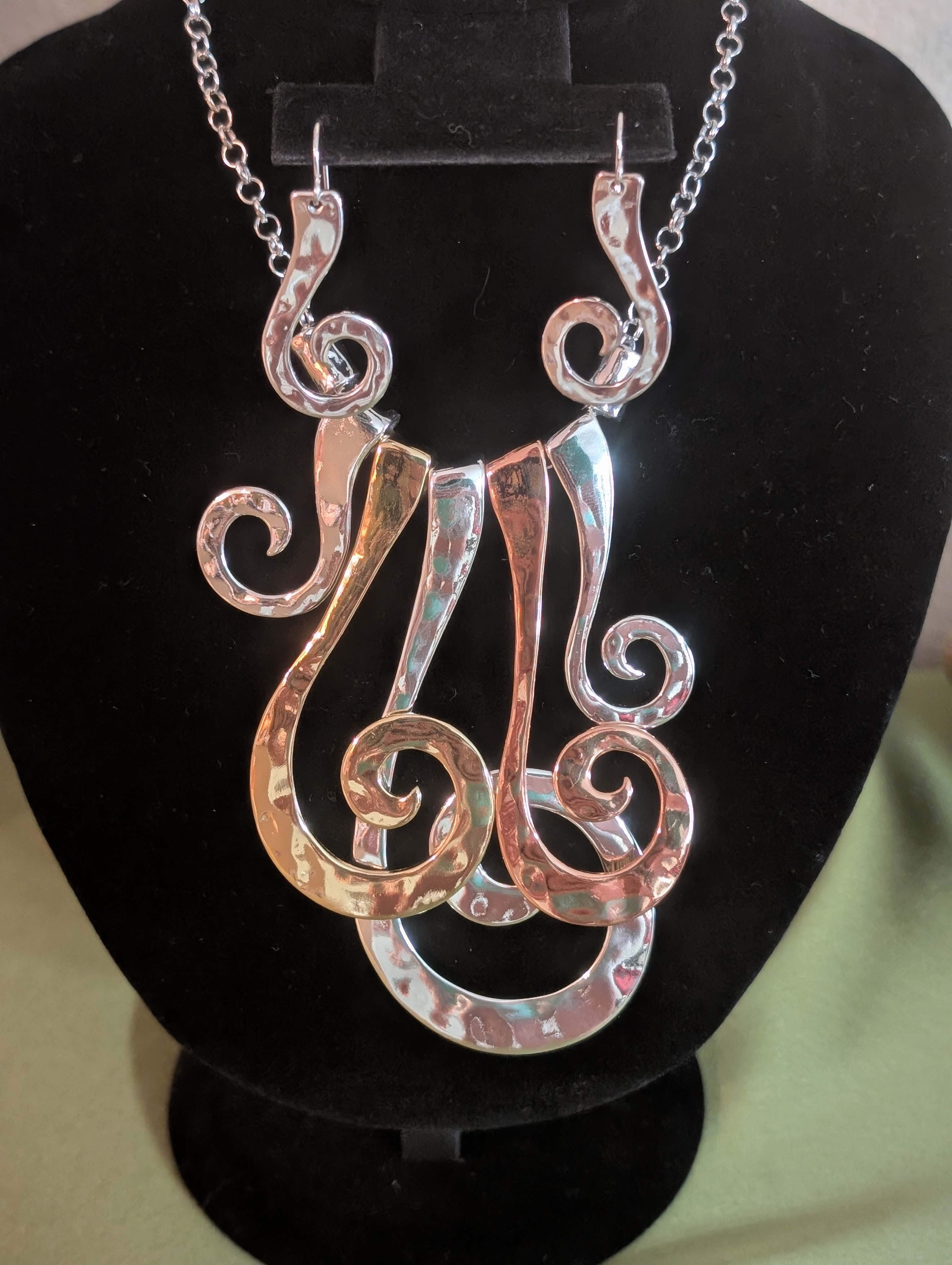 Abstract Rhodium-Plated Waves Necklace and earrings set