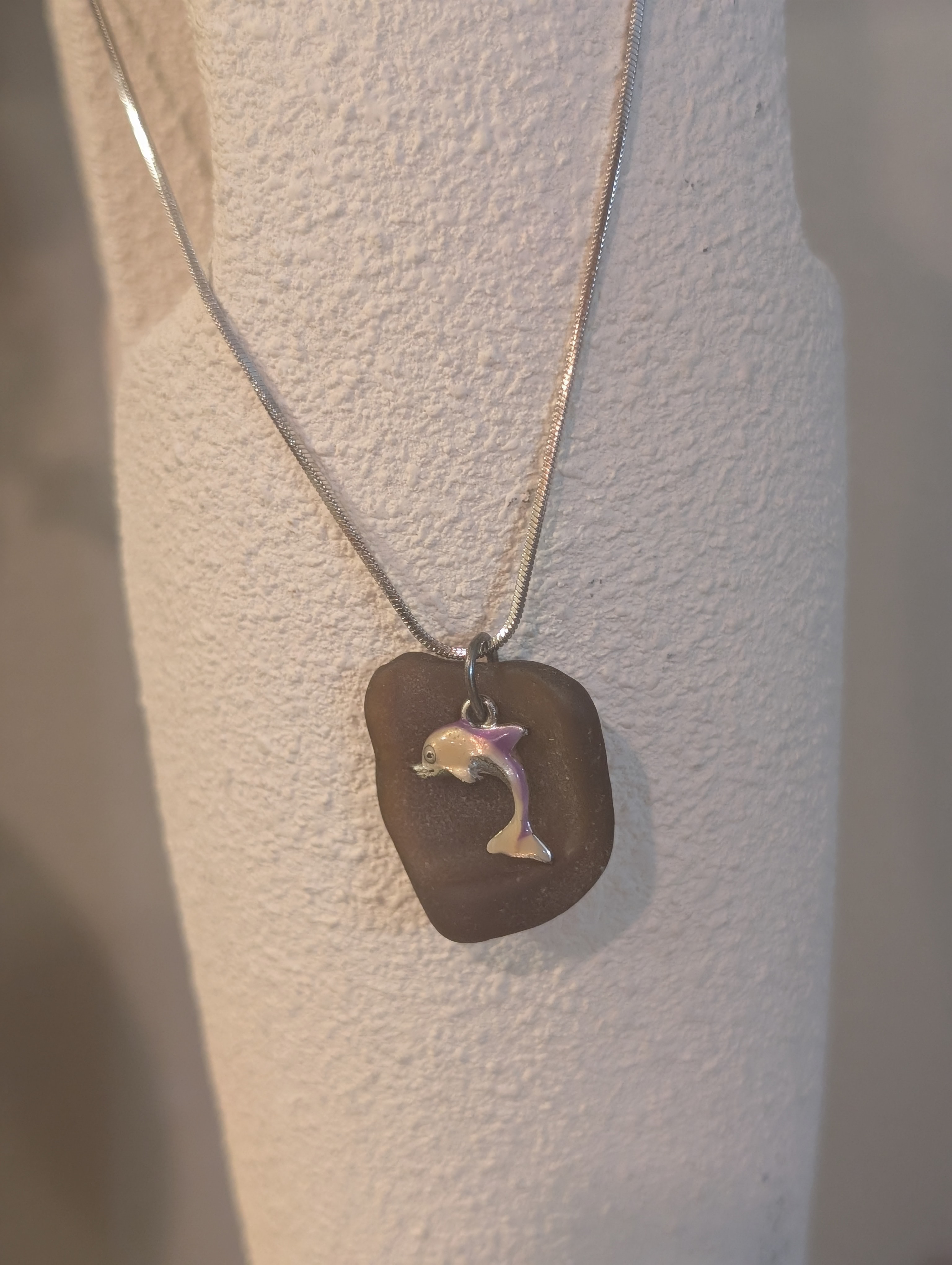 Amber Sea Glass Dolphin Necklace