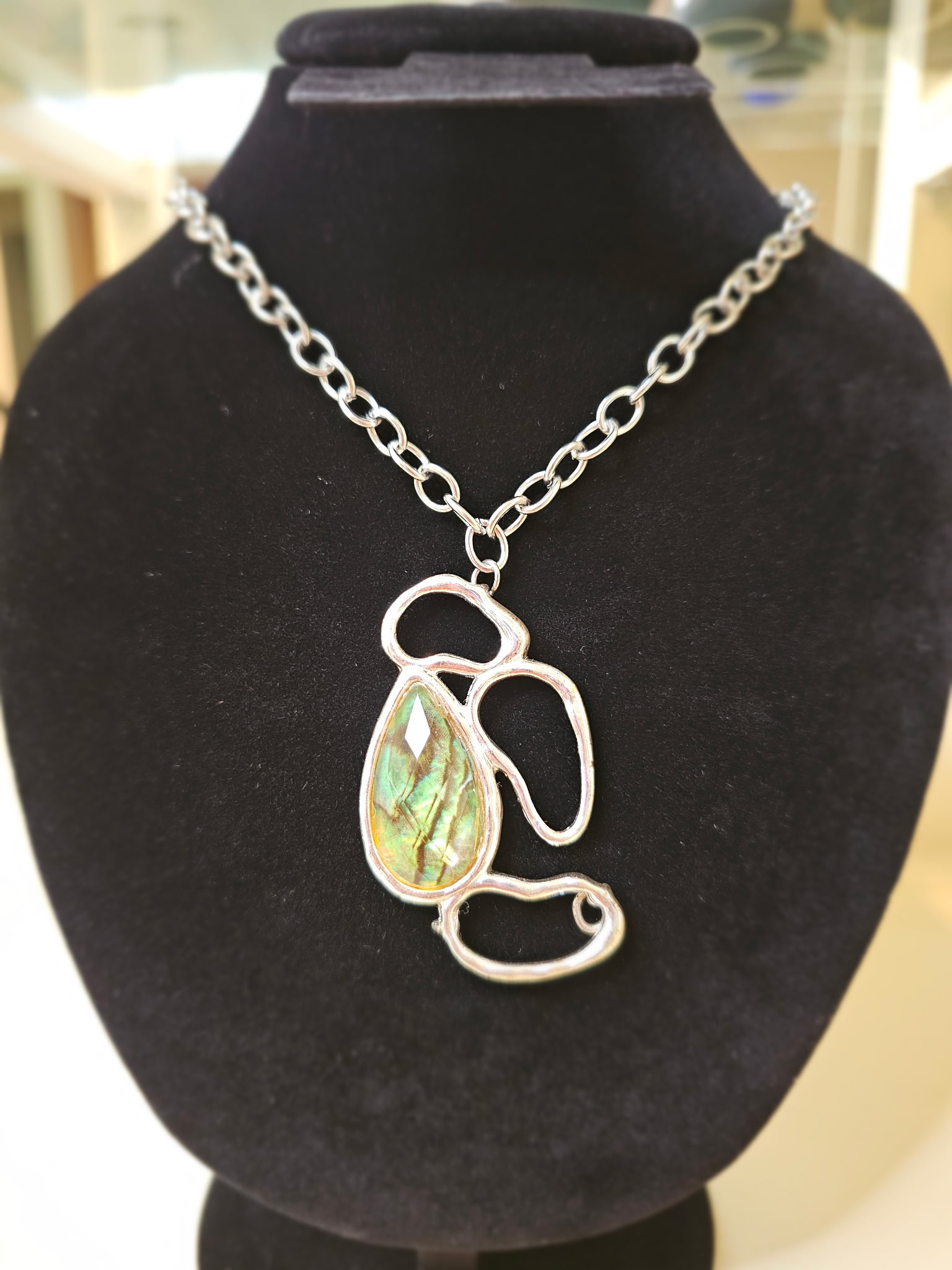 Abalone Silver Pendant Necklace