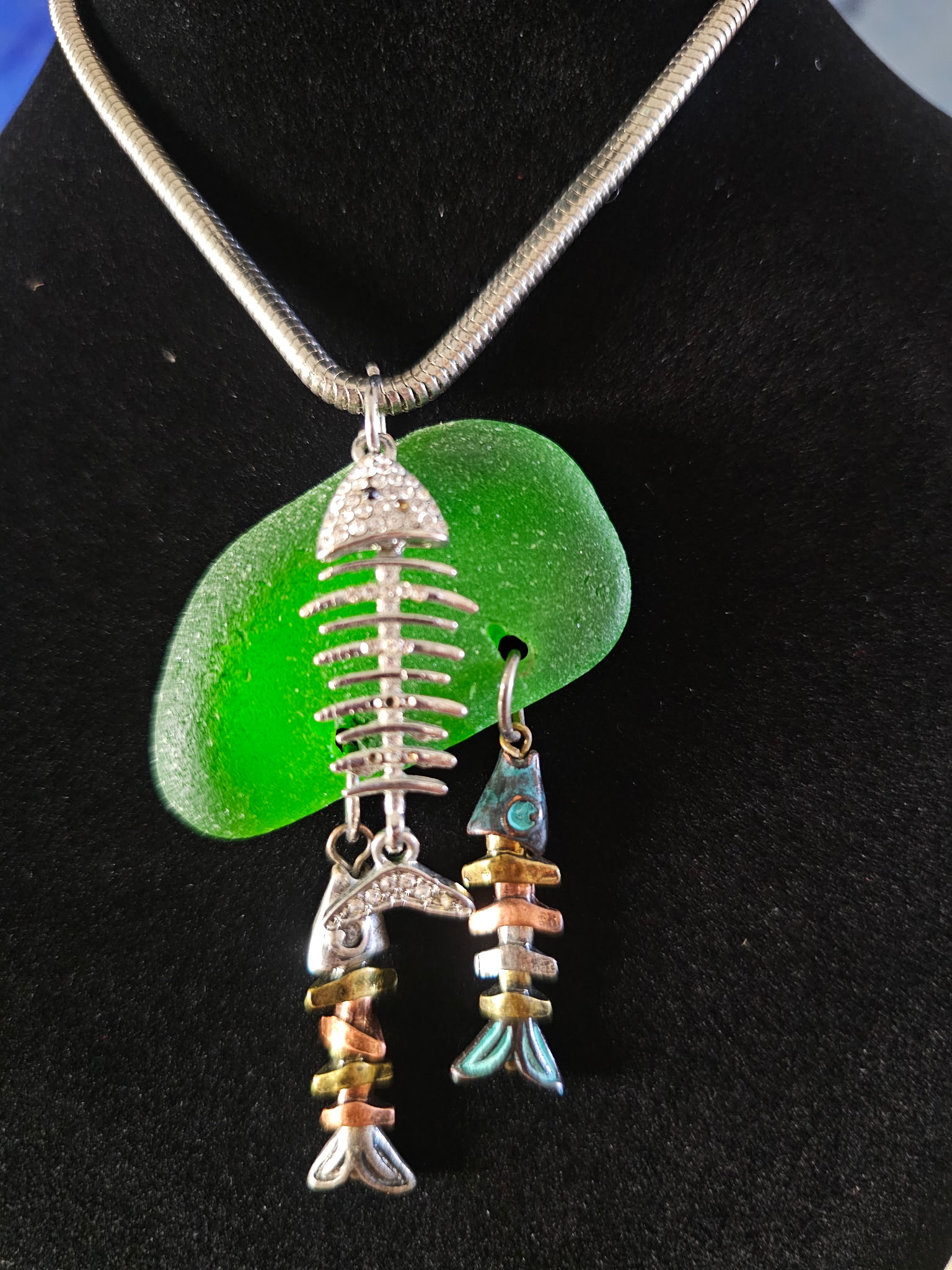 Sea Glass fish necklace in green (one-of-a-kind)