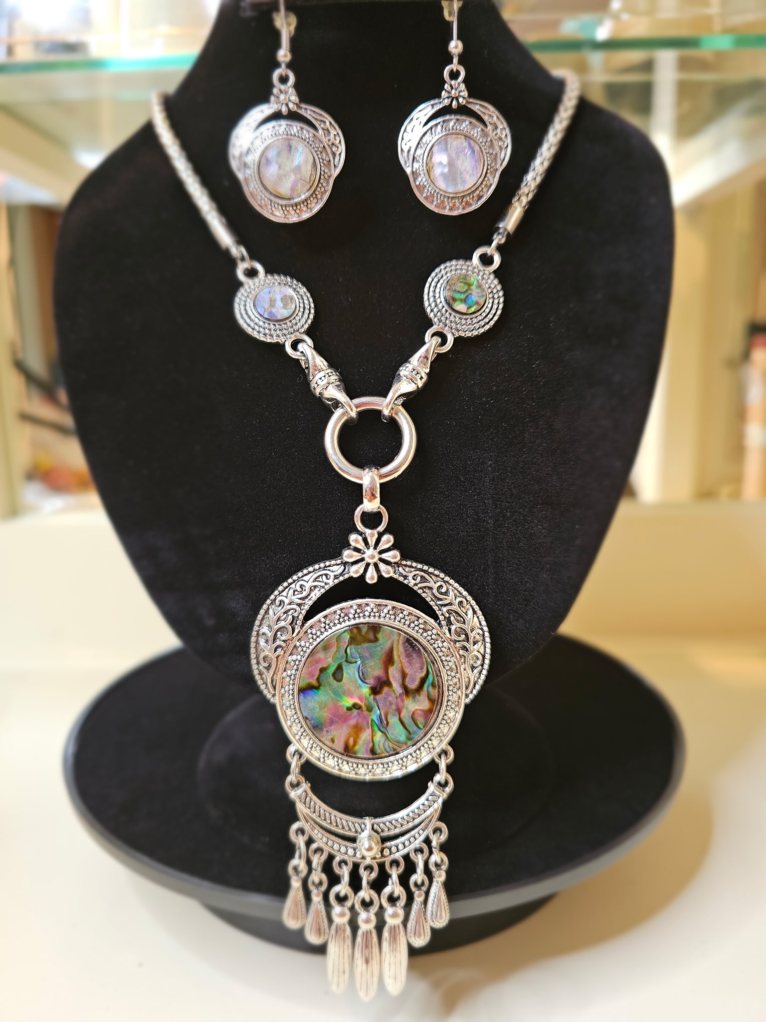 Abalone Silver Necklace & Earring Set