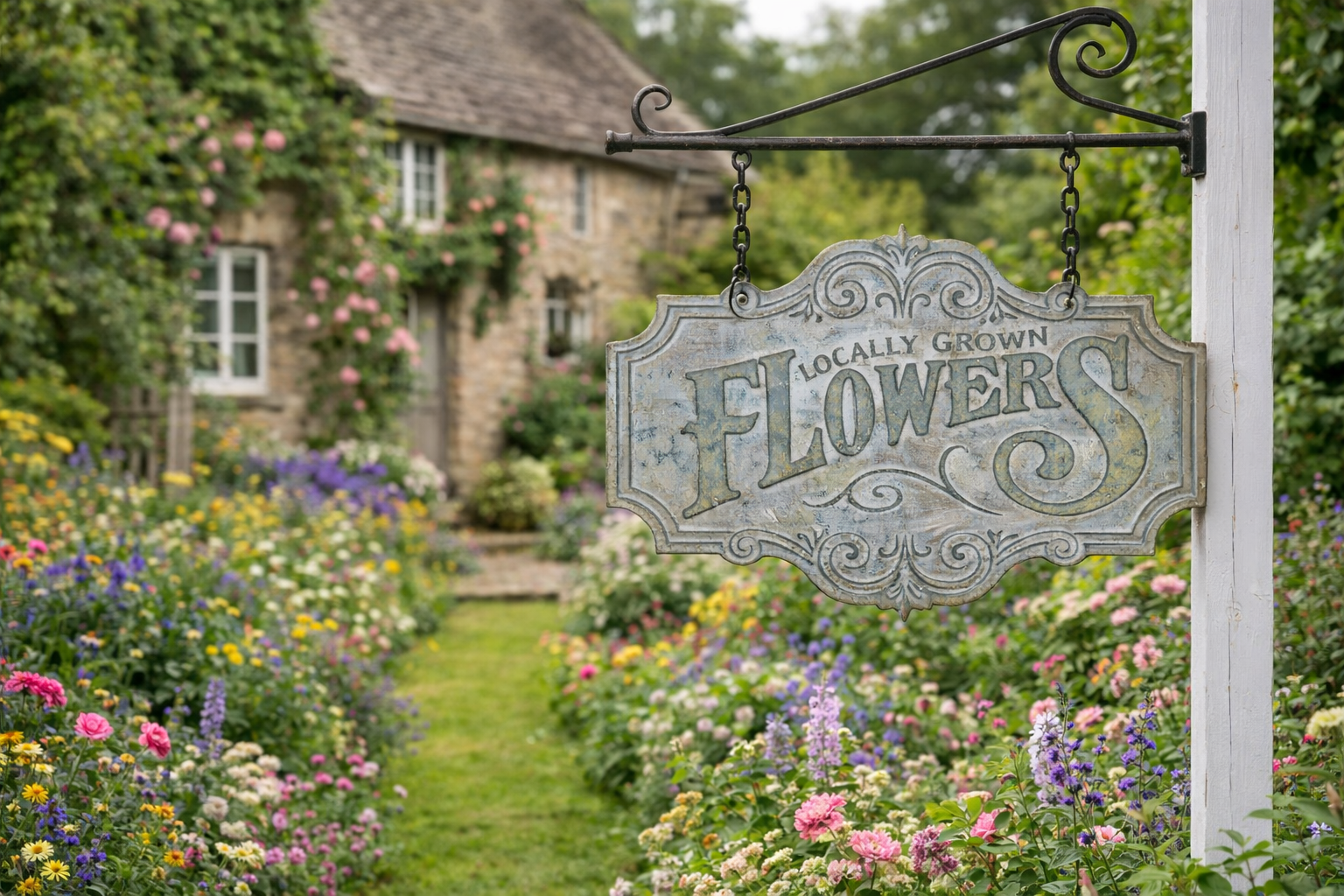 Placa Decorativa Vintage Flowers