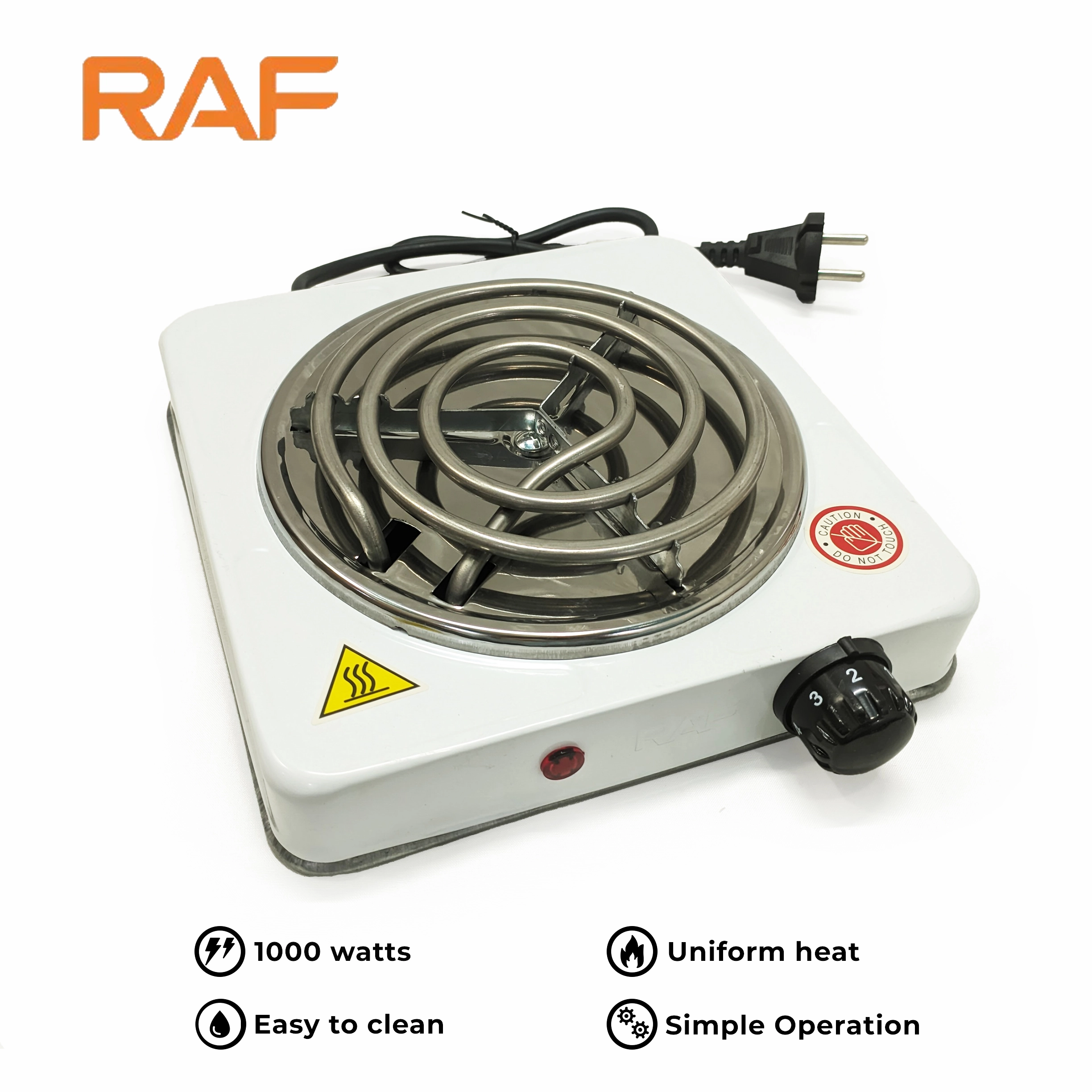RAF R.8010B Electric Stove Hot Plate and Cooker with 1000W Power, Thermostat, and Uniform Heating