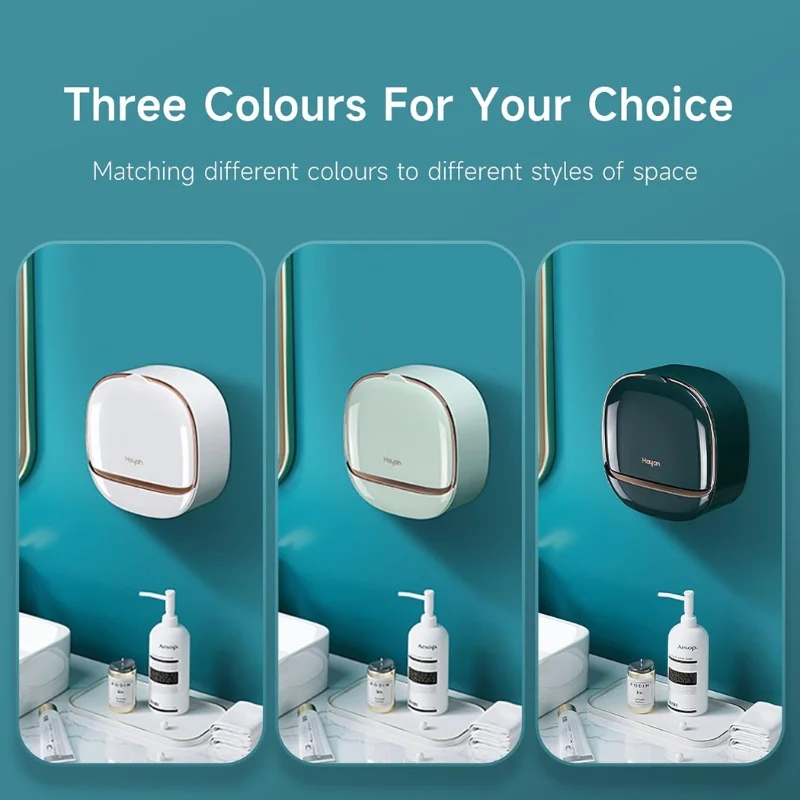 Self-Adhesive Wall-Mounted Luxury Soap Holder with Lid and Drainage Tray