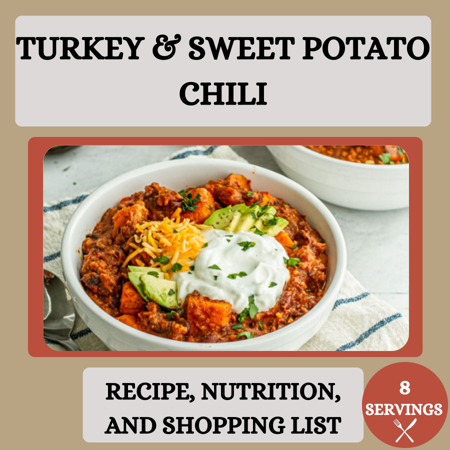 Turkey & Sweet Potato Chili Meal Prep Recipe + Shopping List