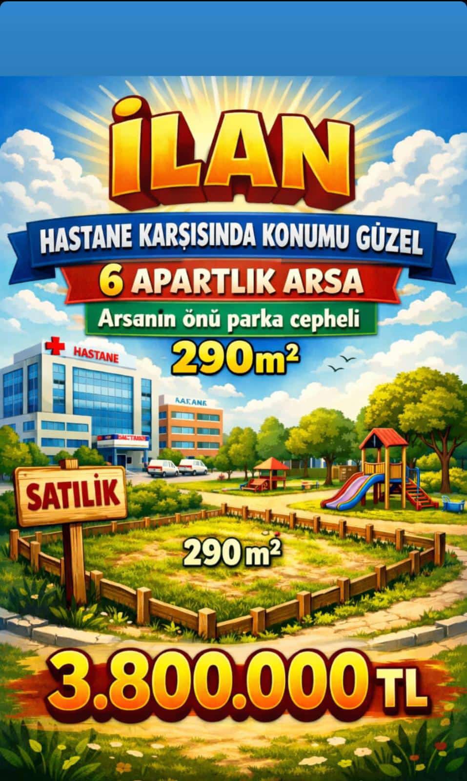 HASTANE KARŞISINDA 290 M2 ARSA 
