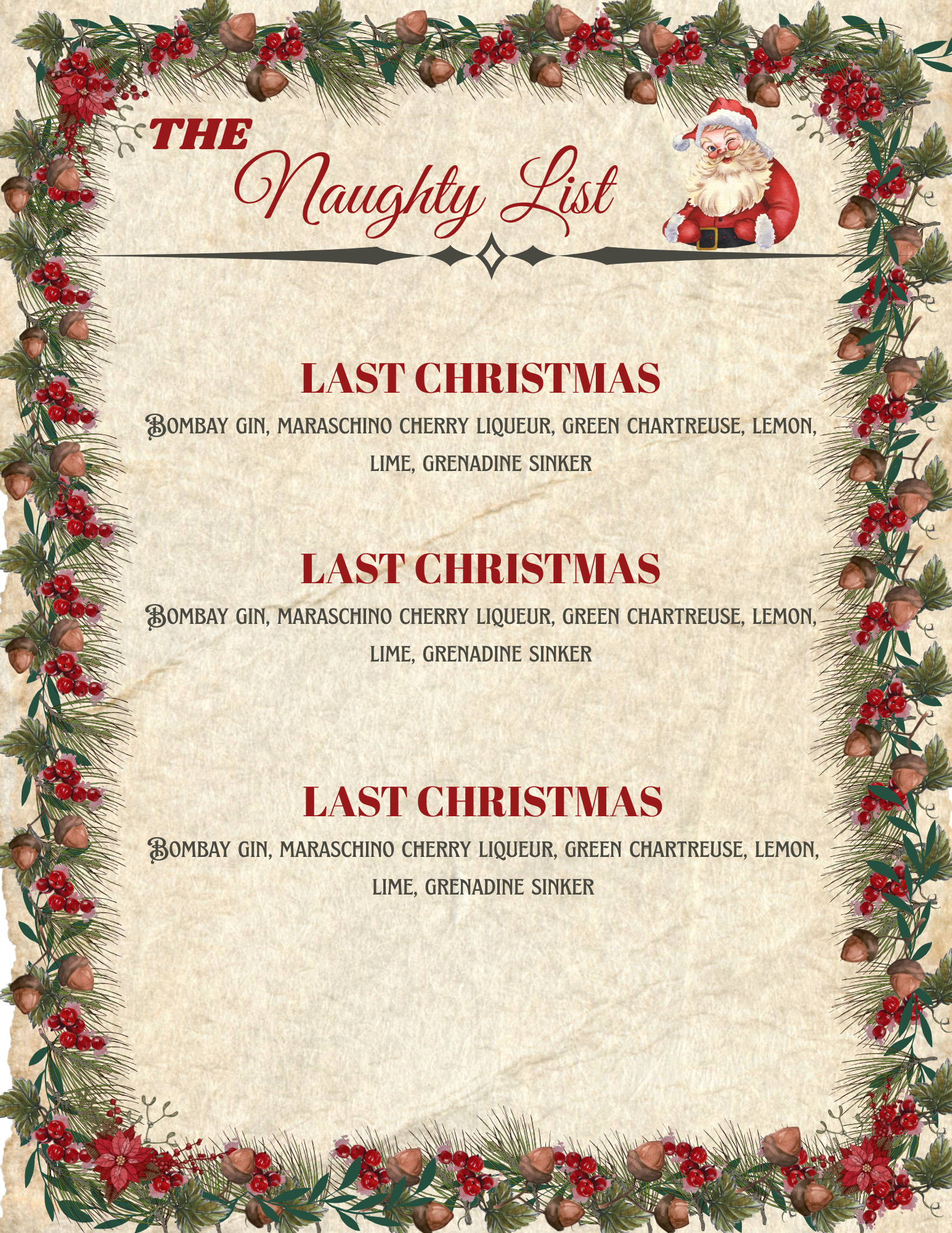 The Naughty List Digital Cocktail Menu