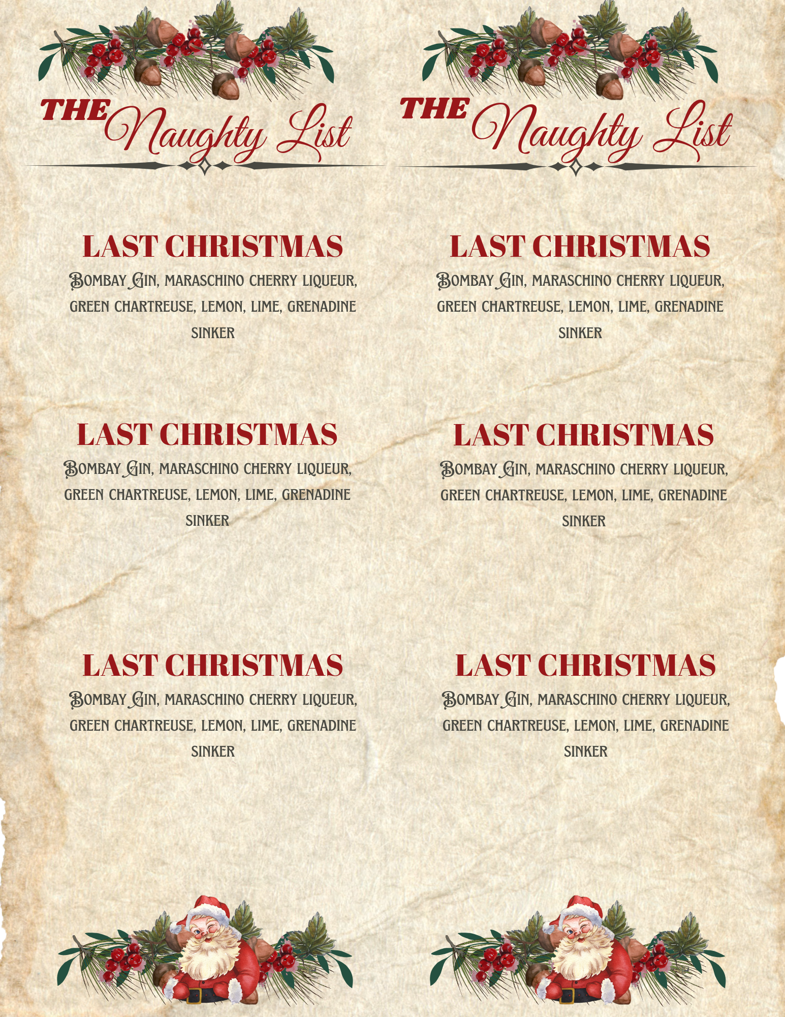 The Naughty List Cocktail Menu Template