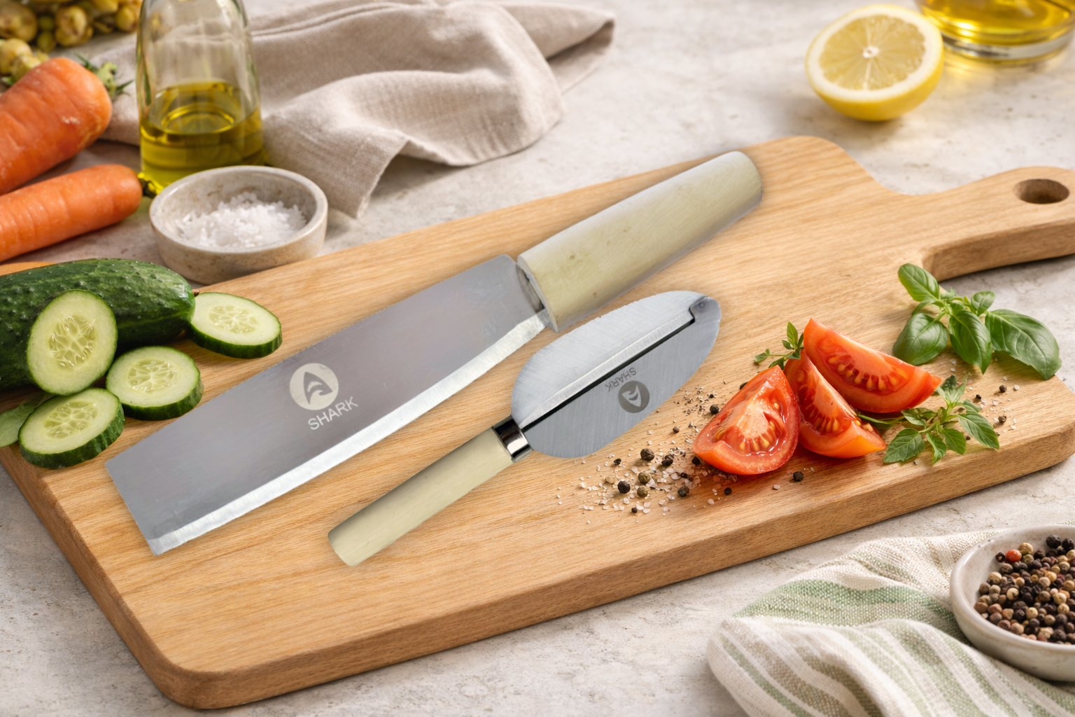Combo Shark Knife and Medium Peeler Stainless Steel