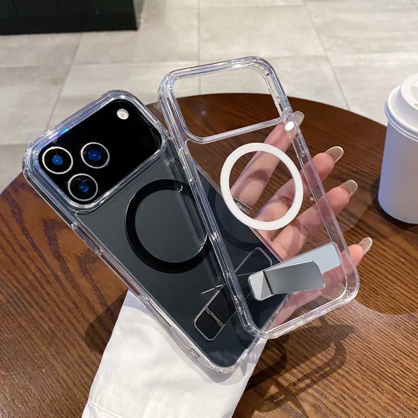 Clear Acrylic Case Transparent TPU PC Stand Phone case Cover for iPhone 17 Pro Max Clear Air 16 15 14 13 12 holder phone shells