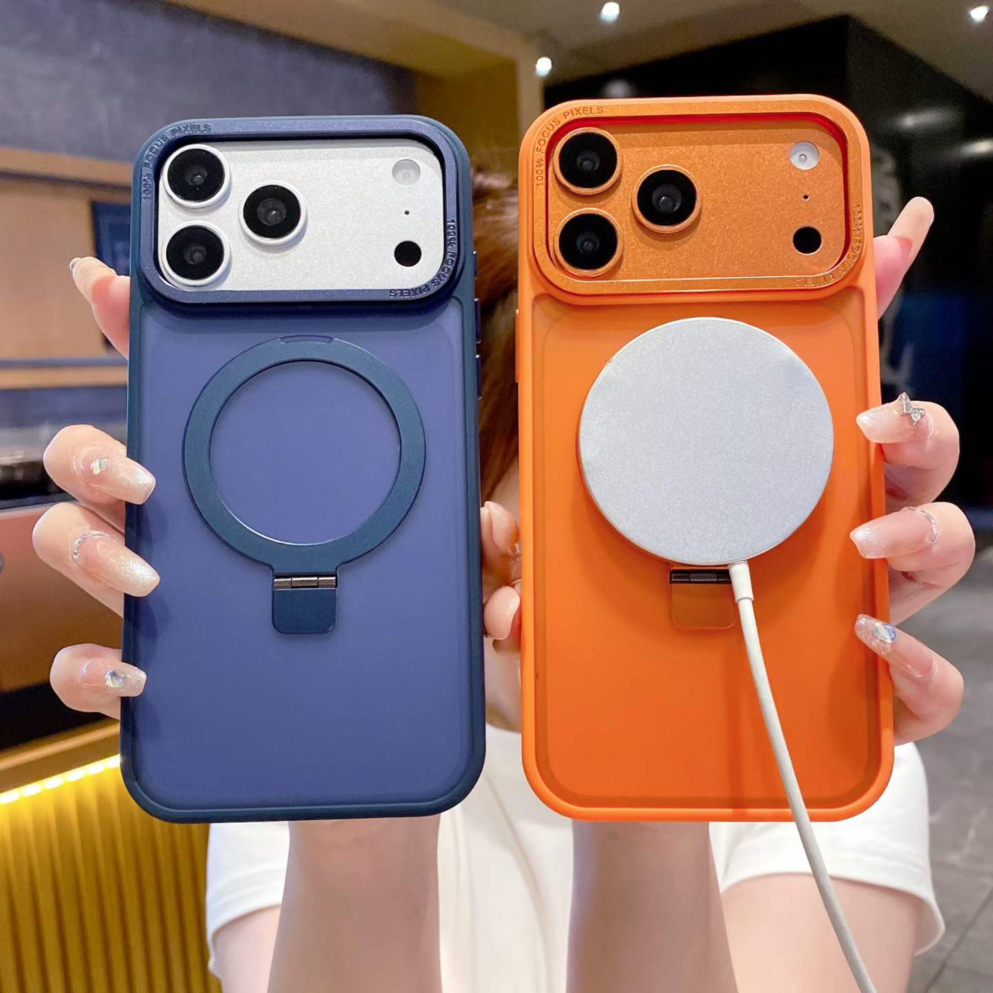 For iPhone 17 16 15 14 Pro Magnetic Car Holder Matte Phone case Luxury Bracket Mobile Phone Case for iPhone 17 Pro