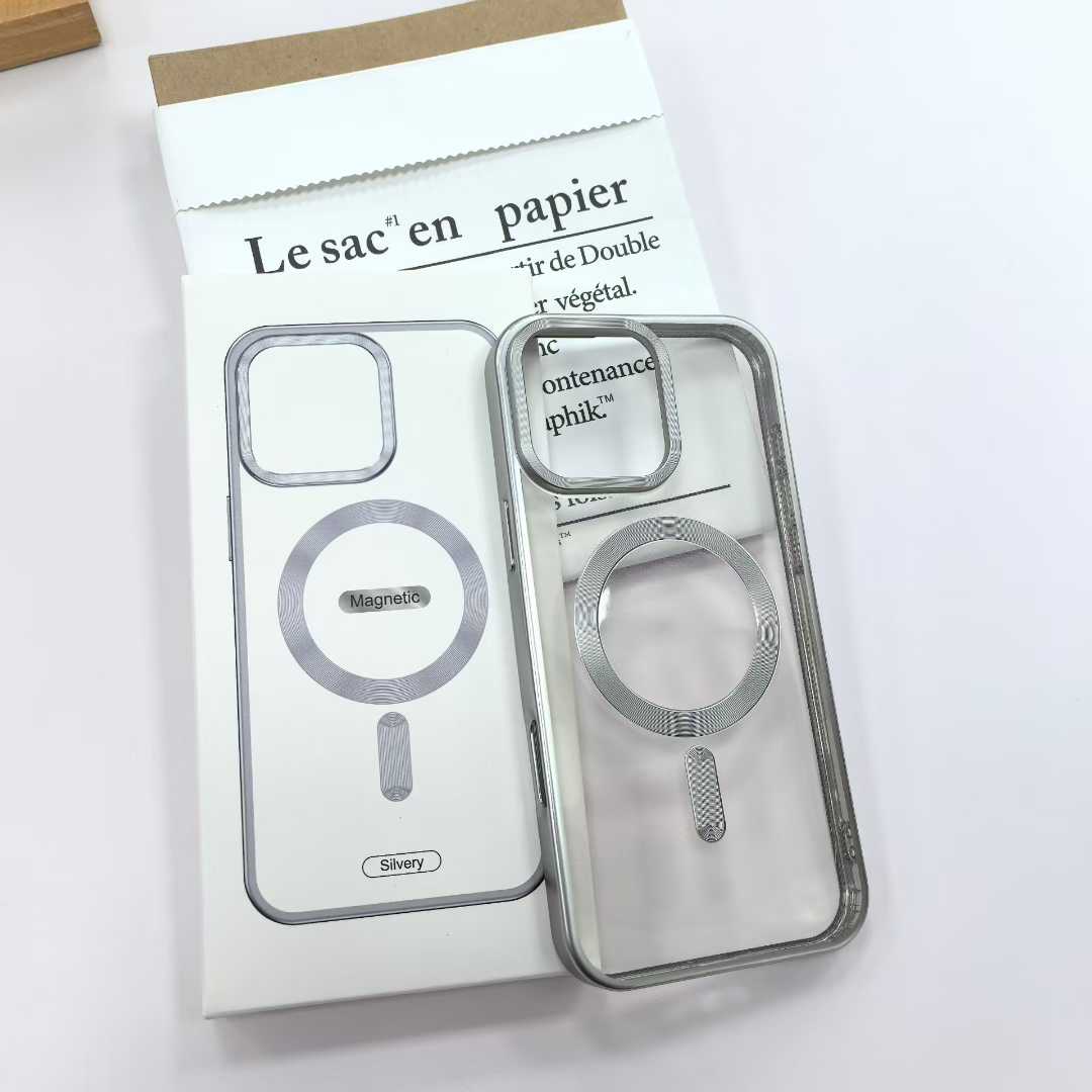 Plating Magnetic Charging Phone Case Transparent Clear Tpu Electroplate Phone Cover for Iphone 11 12 13 14 17 Pro Max Plus