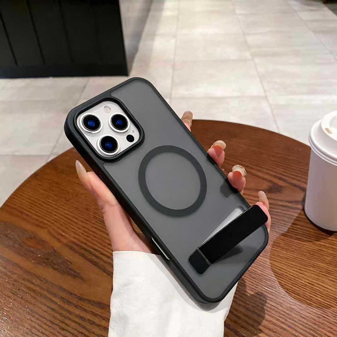 Magnetic Wireless Charging 2300 Strong Power Matte PC TPU Armor Design Metal Kickstand Phone Case for 17 Pro Max 15 14 13