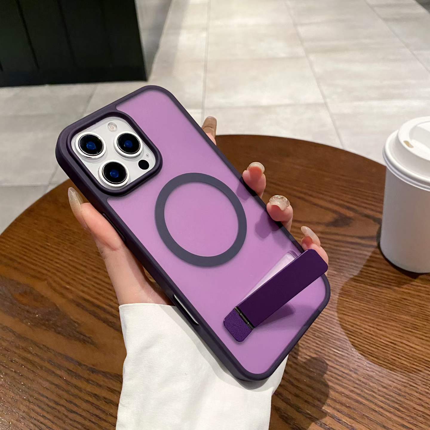 Magnetic Wireless Charging 2300 Strong Power Matte PC TPU Armor Design Metal Kickstand Phone Case for 17 Pro Max 15 14 13