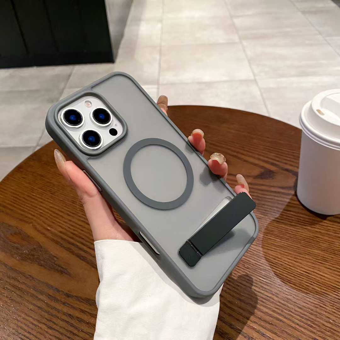 Magnetic Wireless Charging 2300 Strong Power Matte PC TPU Armor Design Metal Kickstand Phone Case for 17 Pro Max 15 14 13