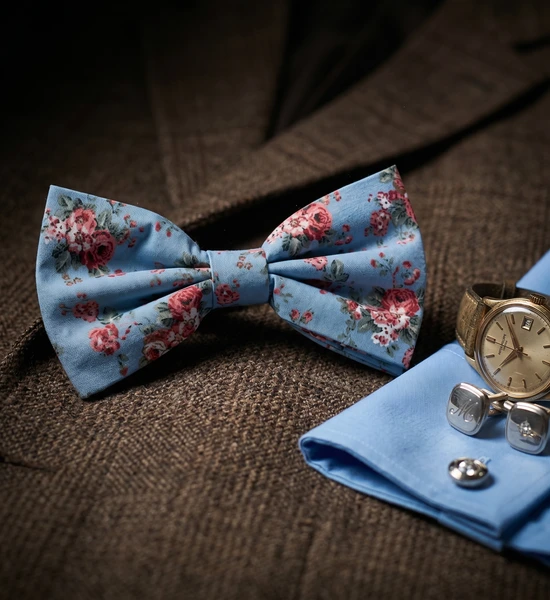 Sky Blue & Pink Floral Bow Tie