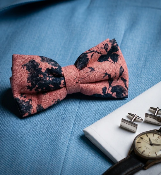 Pink & Navy Floral Bow Tie