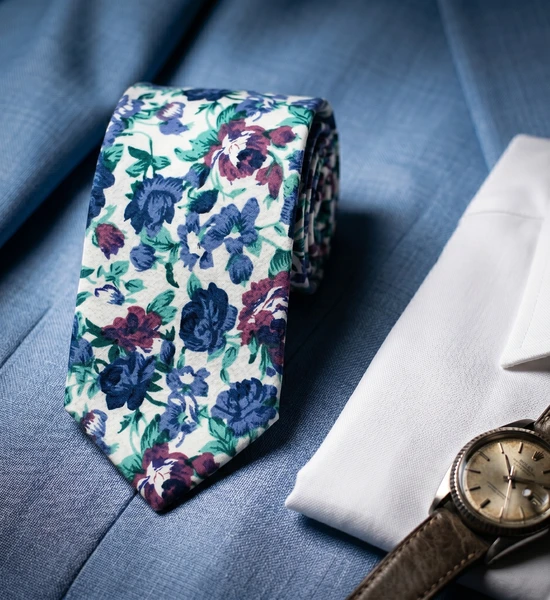 White, Pink & Purple Floral Skinny Tie