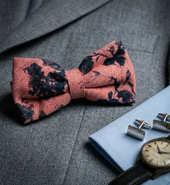 Pink & Navy Floral Bow Tie