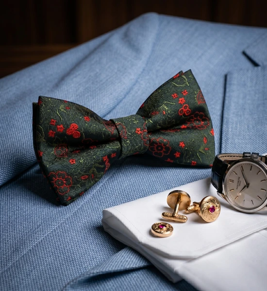 Green & Red Floral Bow Tie