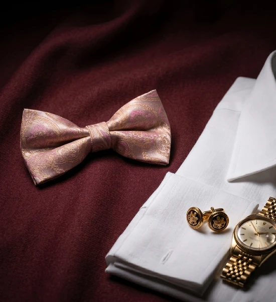 Pink and Gold Paisley Bow Tie