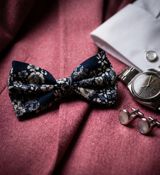 Navy & Cream Floral Bow Tie