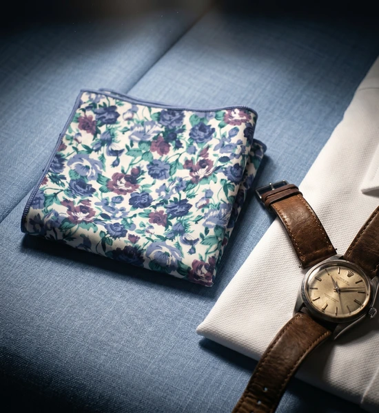 White, Pink & Purple Floral Pocket Square