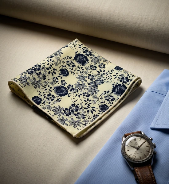 Cream & Navy Floral Pocket Square