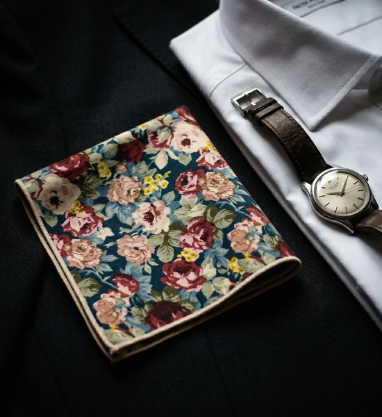 Black Floral Pocket Square