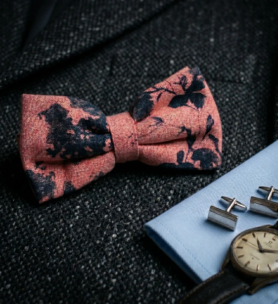 Pink & Navy Floral Bow Tie