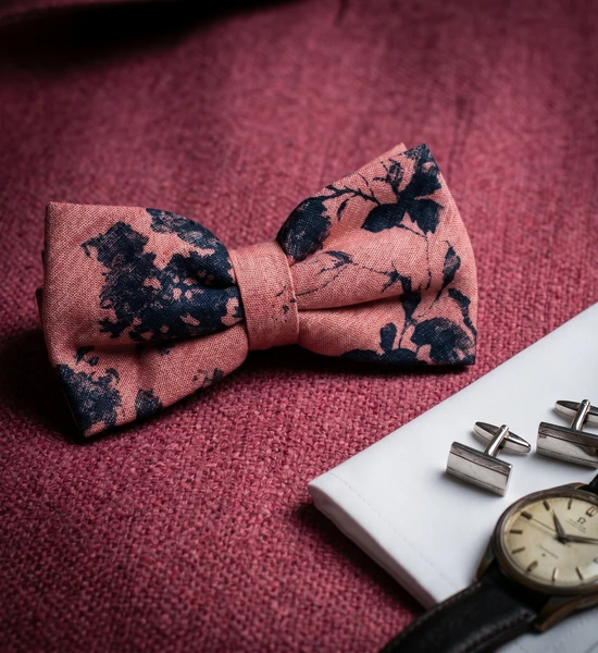 Pink & Navy Floral Bow Tie