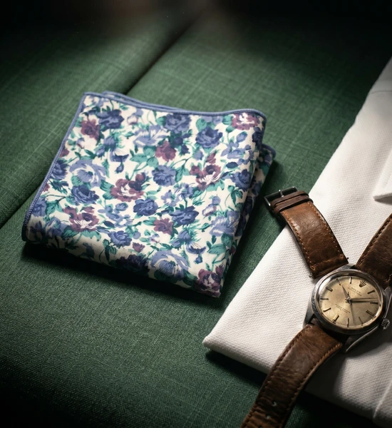 White, Pink & Purple Floral Pocket Square