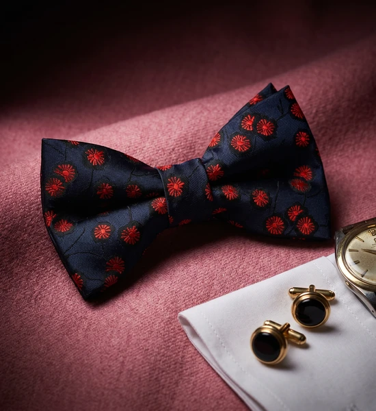 Navy & Red Floral Bow Tie