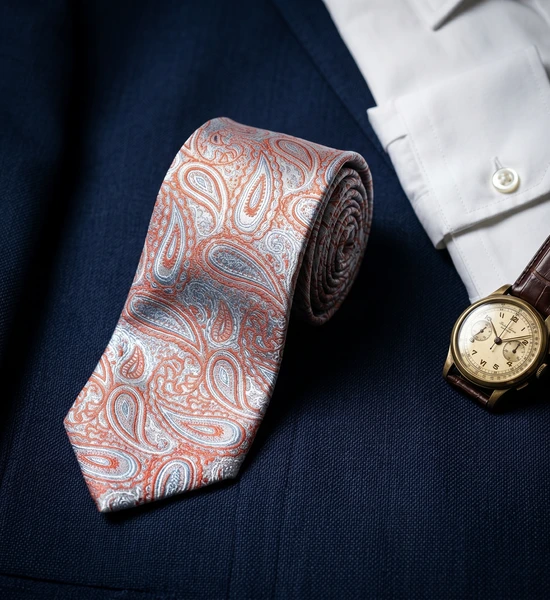 Blue and Silver Paisley Skinny Tie