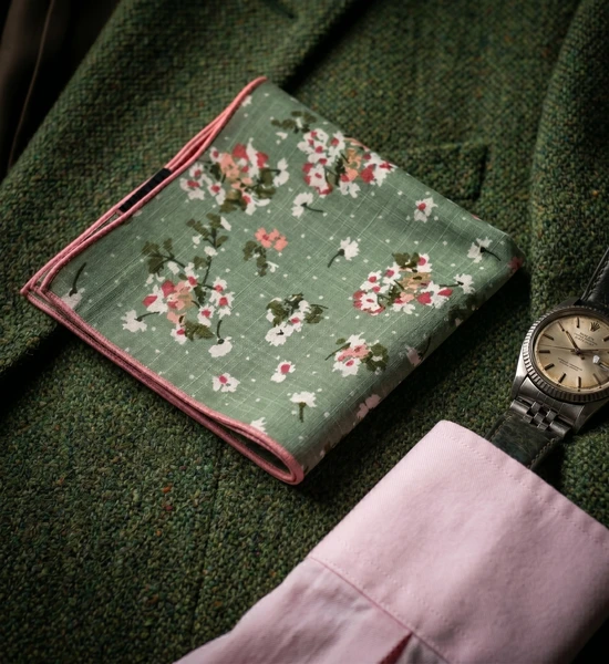 Green Floral Pocket Square