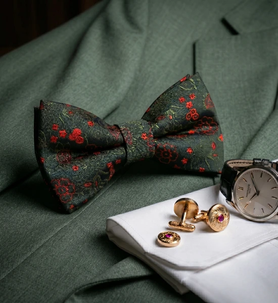 Green & Red Floral Bow Tie