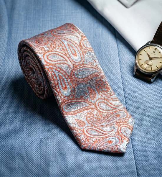Blue and Silver Paisley Skinny Tie