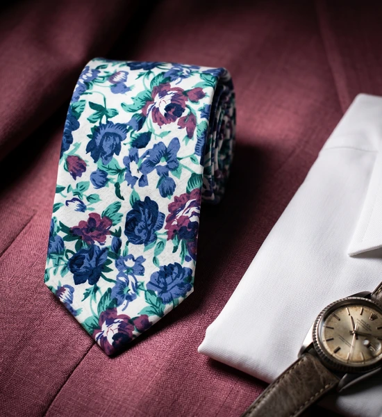 White, Pink & Purple Floral Skinny Tie
