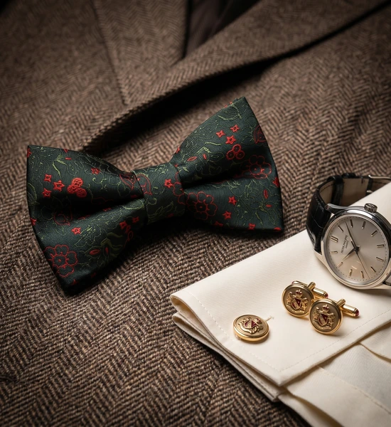 Green & Red Floral Bow Tie
