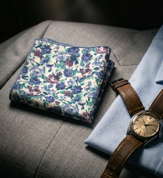 White, Pink & Purple Floral Pocket Square